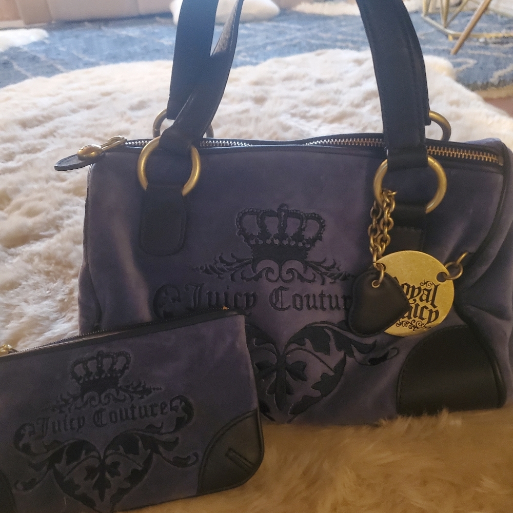 Juicy Couture Royal Purple Handbag With Wristlet.